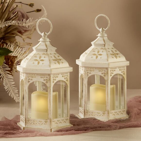 Kate Aspen Distressed Lanterns - Vintage White 5" x 13" set of 2 - Picture 6 of 6
